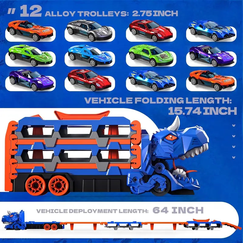 Dinosaur Truck Toy + 12 Racecars