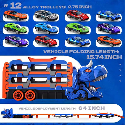 Dinosaur Truck Toy + 12 Racecars